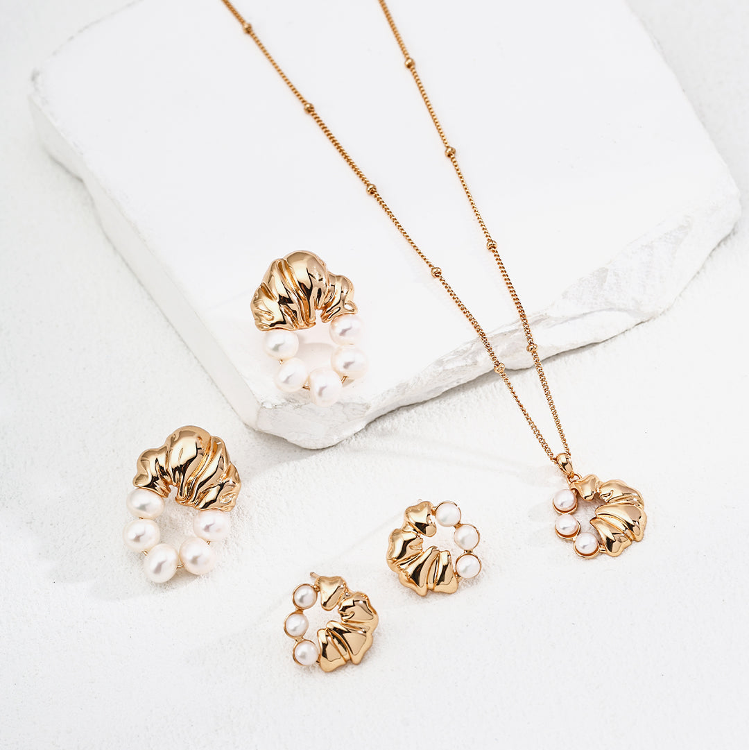 Sculptural Faux Pearl Cluster Earrings — product and styling view; other jewellery sold separately