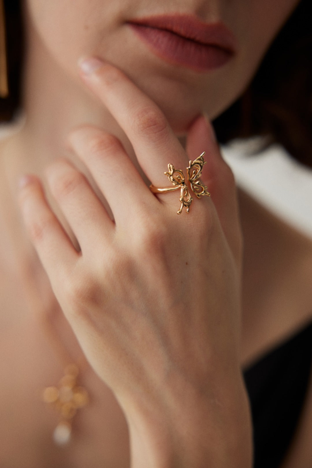 Sculptural Orchid Open Ring — detail or styling view; other jewelry sold separately