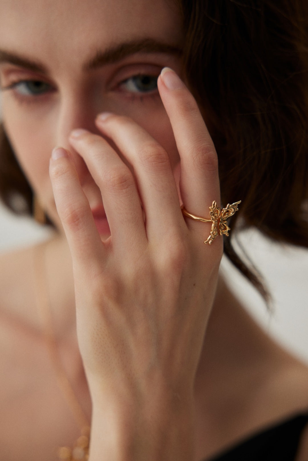 Sculptural Orchid Open Ring — detail or styling view; other jewelry sold separately