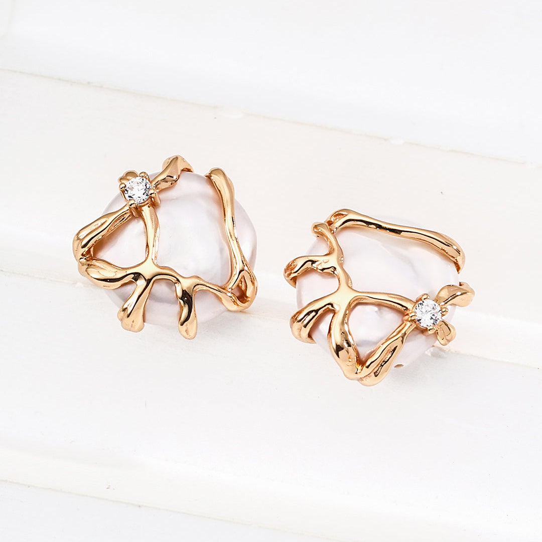 Sculptural Pearl & Zirconia Earrings — product and styling view; other jewellery sold separately