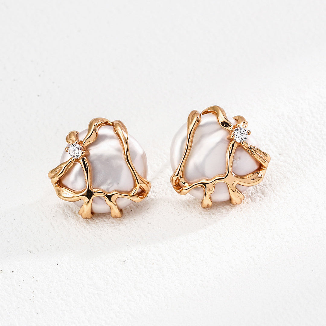 Sculptural Pearl & Zirconia Earrings — product and styling view; other jewellery sold separately