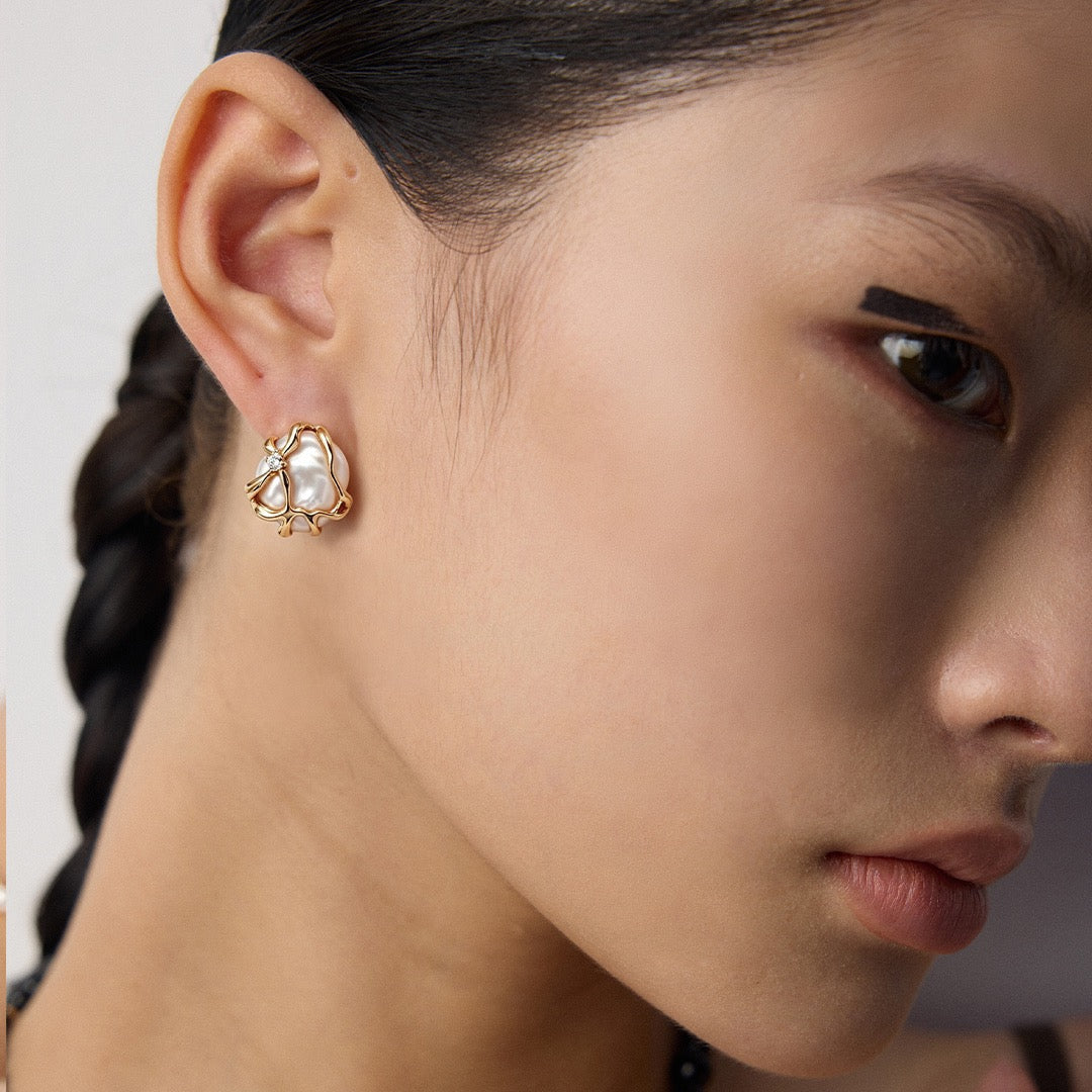Sculptural Pearl & Zirconia Earrings — product and styling view; other jewellery sold separately