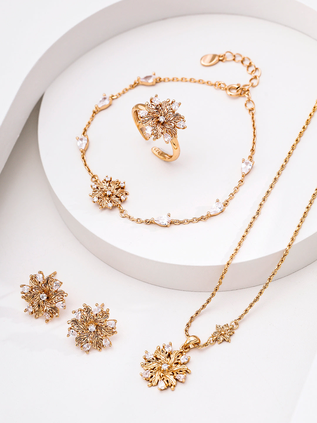 Six-Petal Cubic Zirconia Flower Necklace — detail or styling view; other jewelry sold separately