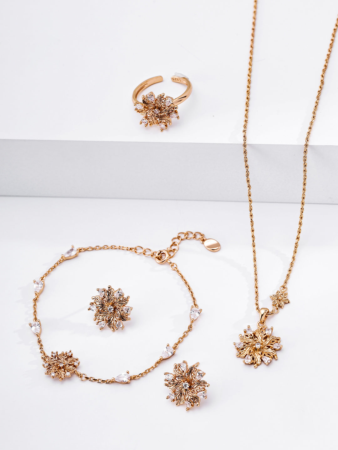 Six-Petal Cubic Zirconia Flower Necklace — detail or styling view; other jewelry sold separately