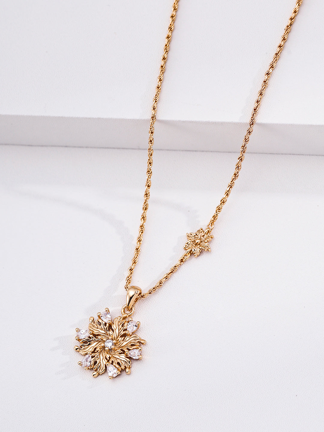 Six-Petal Cubic Zirconia Flower Necklace — detail or styling view; other jewelry sold separately