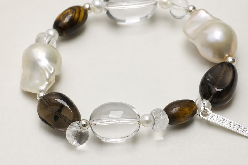 Smoky Quartz & Tiger's Eye Bracelet natural materials and silver workmanship close-up