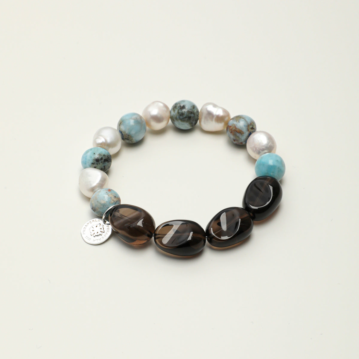 Smoky Quartz & Baroque Freshwater Pearl Drop Bracelet