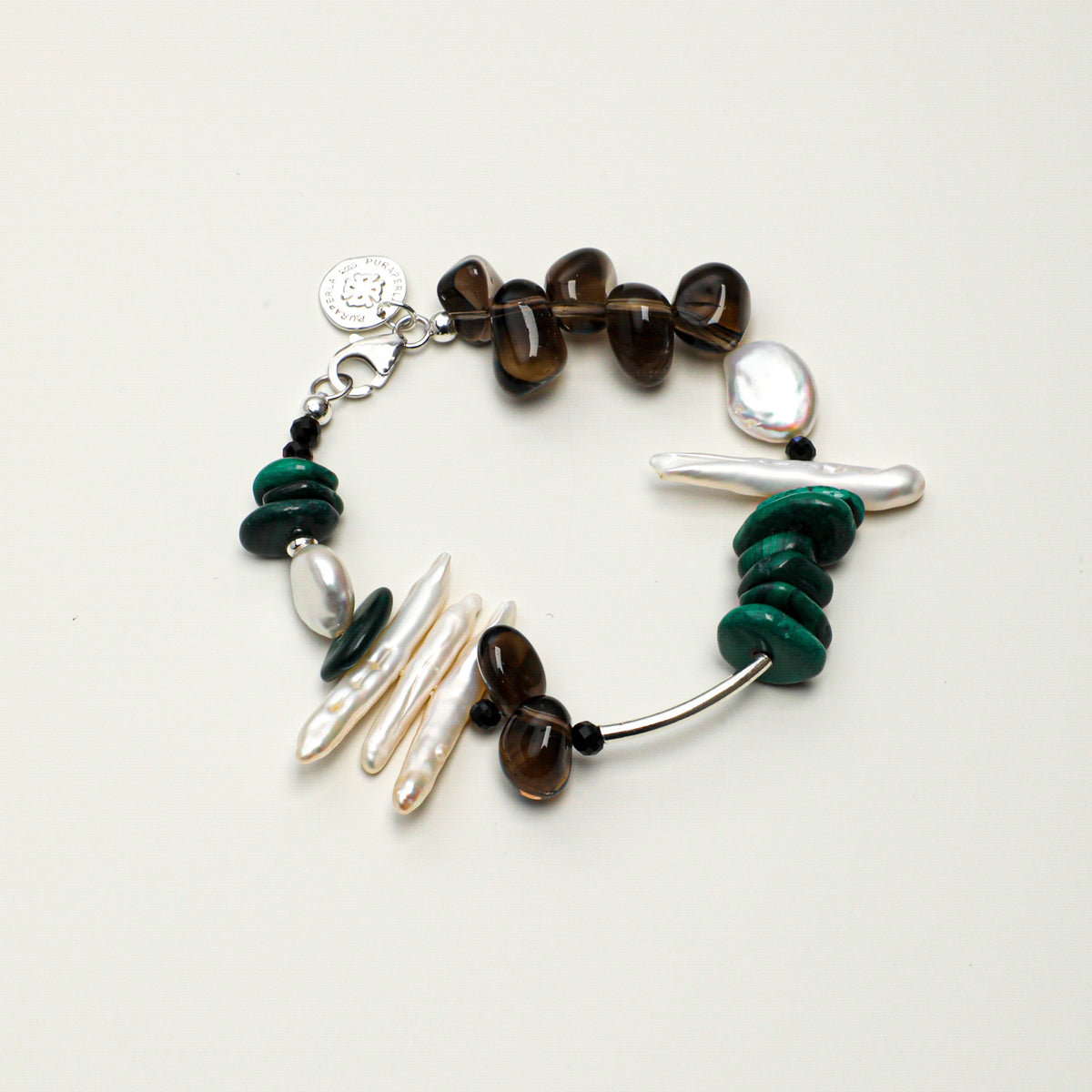 Smoky Quartz & Black Tourmaline Drop Bracelet