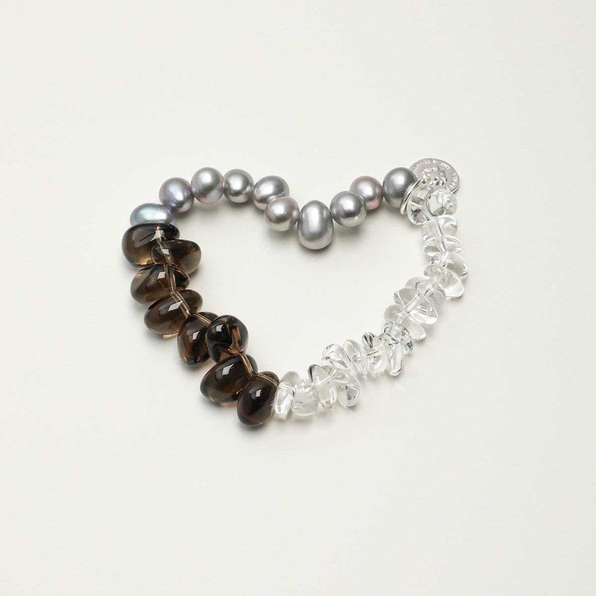 Smoky Quartz, Grey Pearl & Clear Quartz Bracelet