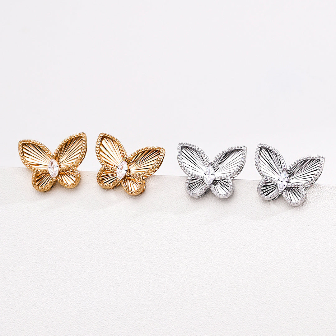 925 Sterling Silver Butterfly Stud Earrings with Cubic Zirconia