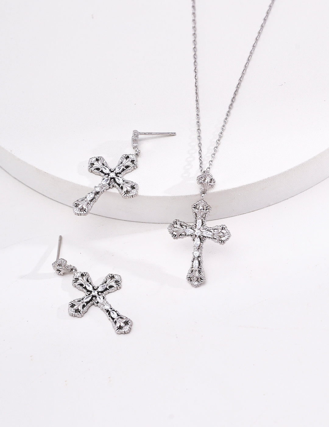 Sterling Silver Cubic Zirconia Cross Necklace — detail or styling view; other jewelry sold separately