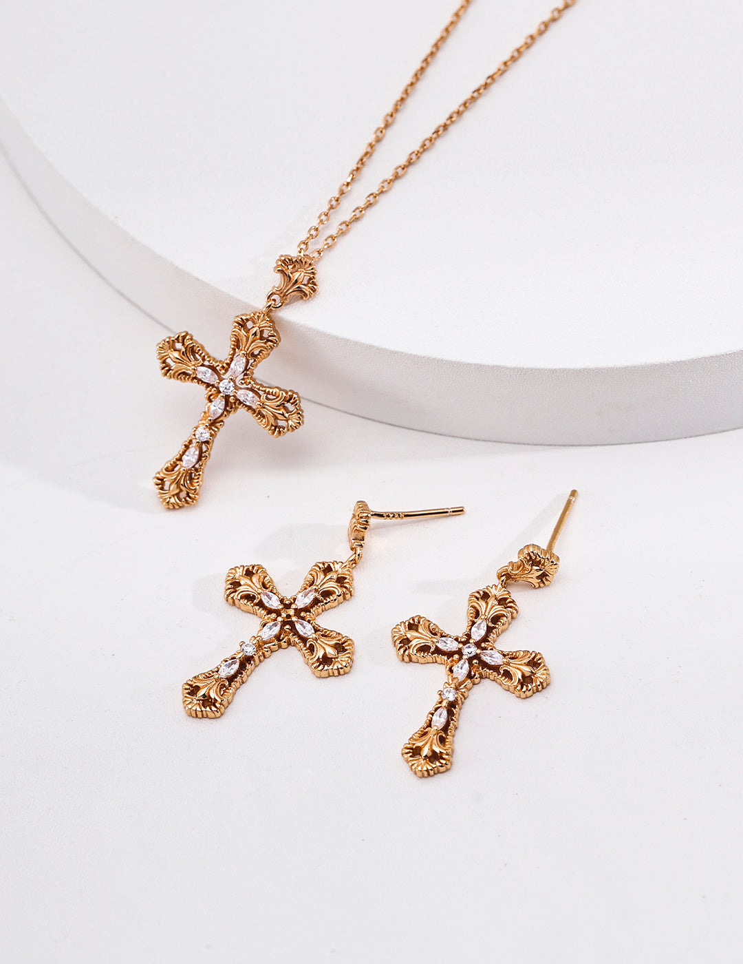 Sterling Silver Cubic Zirconia Cross Necklace — detail or styling view; other jewelry sold separately