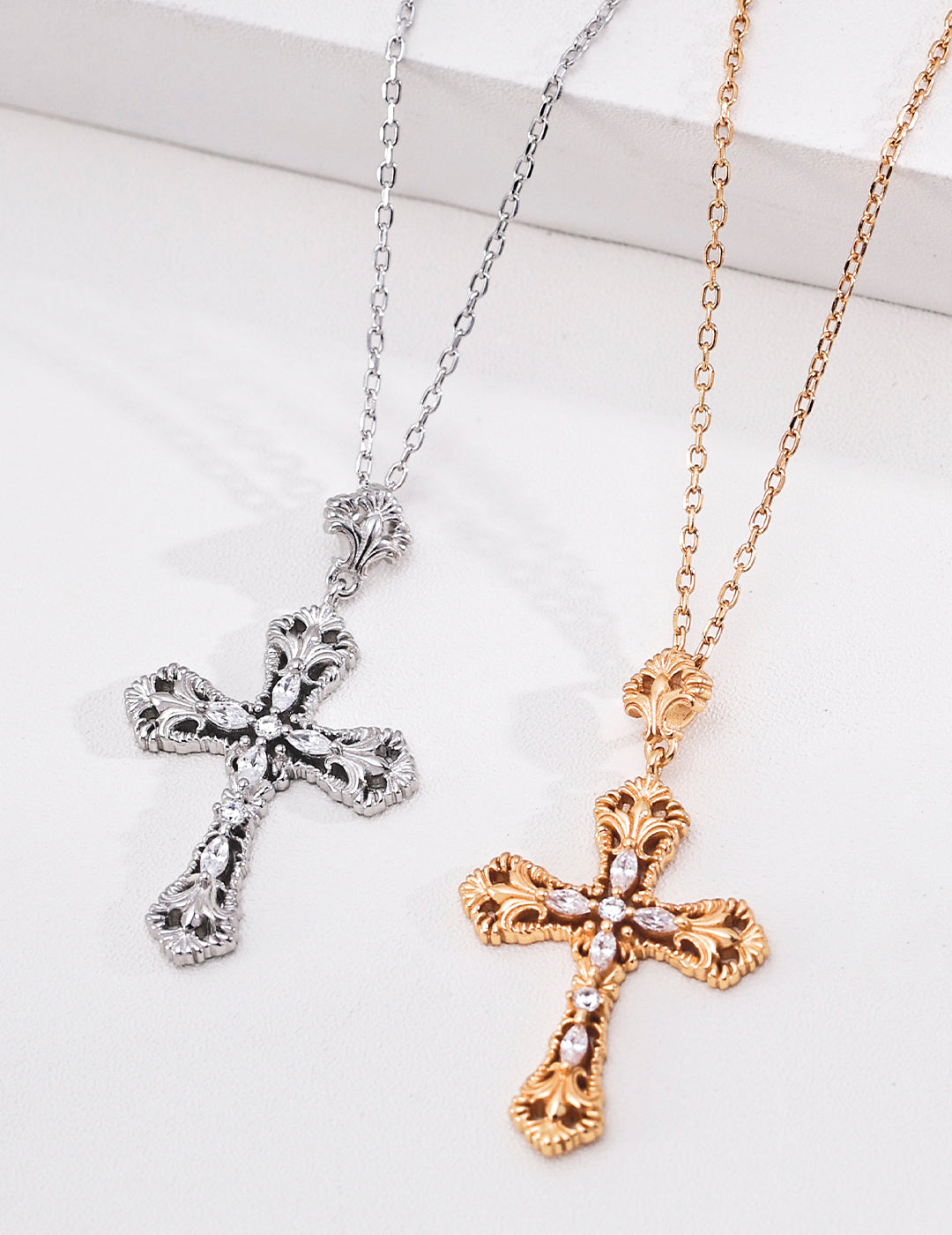 Sterling Silver Cubic Zirconia Cross Necklace — detail or styling view; other jewelry sold separately