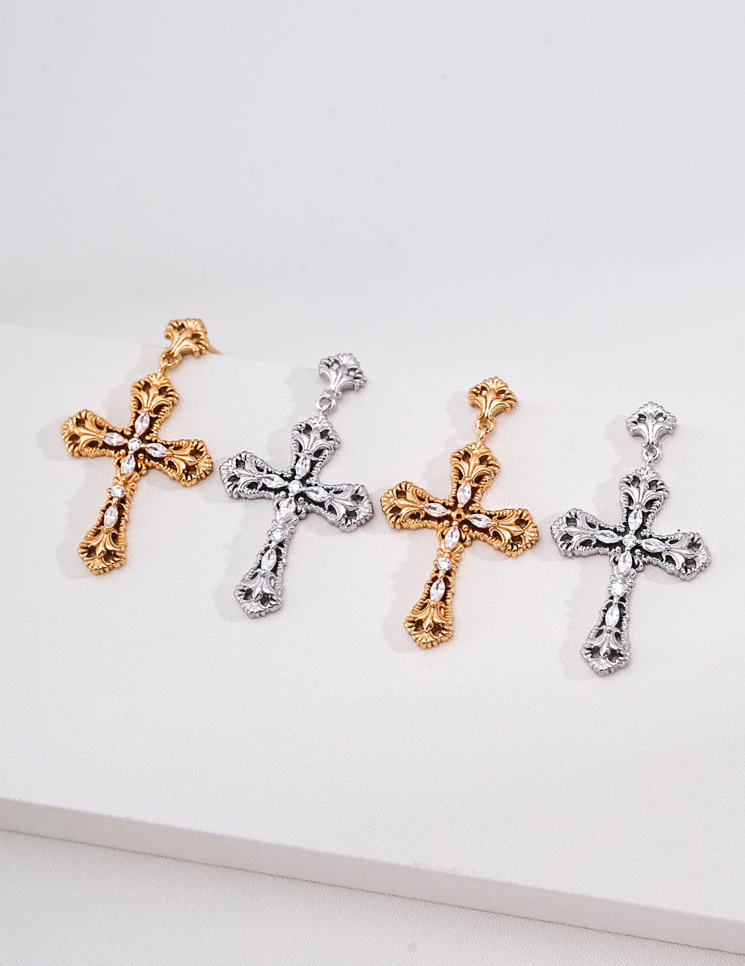 Sterling Silver Cubic Zirconia Cross Necklace — detail or styling view; other jewelry sold separately