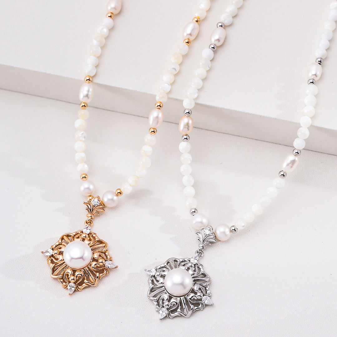 Floral Medallion Pearl Necklace | 925 Sterling Silver
