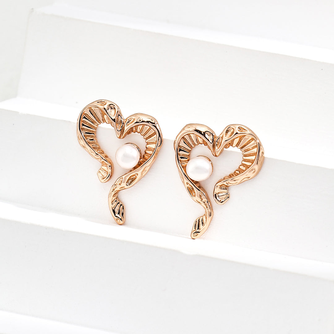 Vintage Open Heart Pearl Earrings | 925 Sterling Silver
