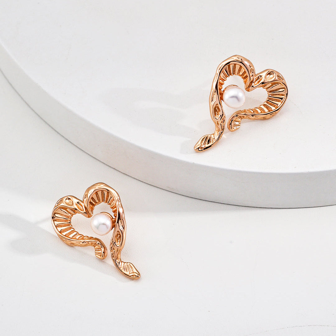 Textured Heart Pearl Earrings — product and styling view; other jewellery sold separately