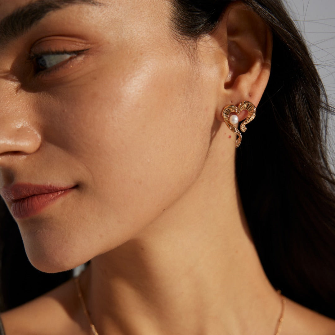 Textured Heart Pearl Earrings — product and styling view; other jewellery sold separately