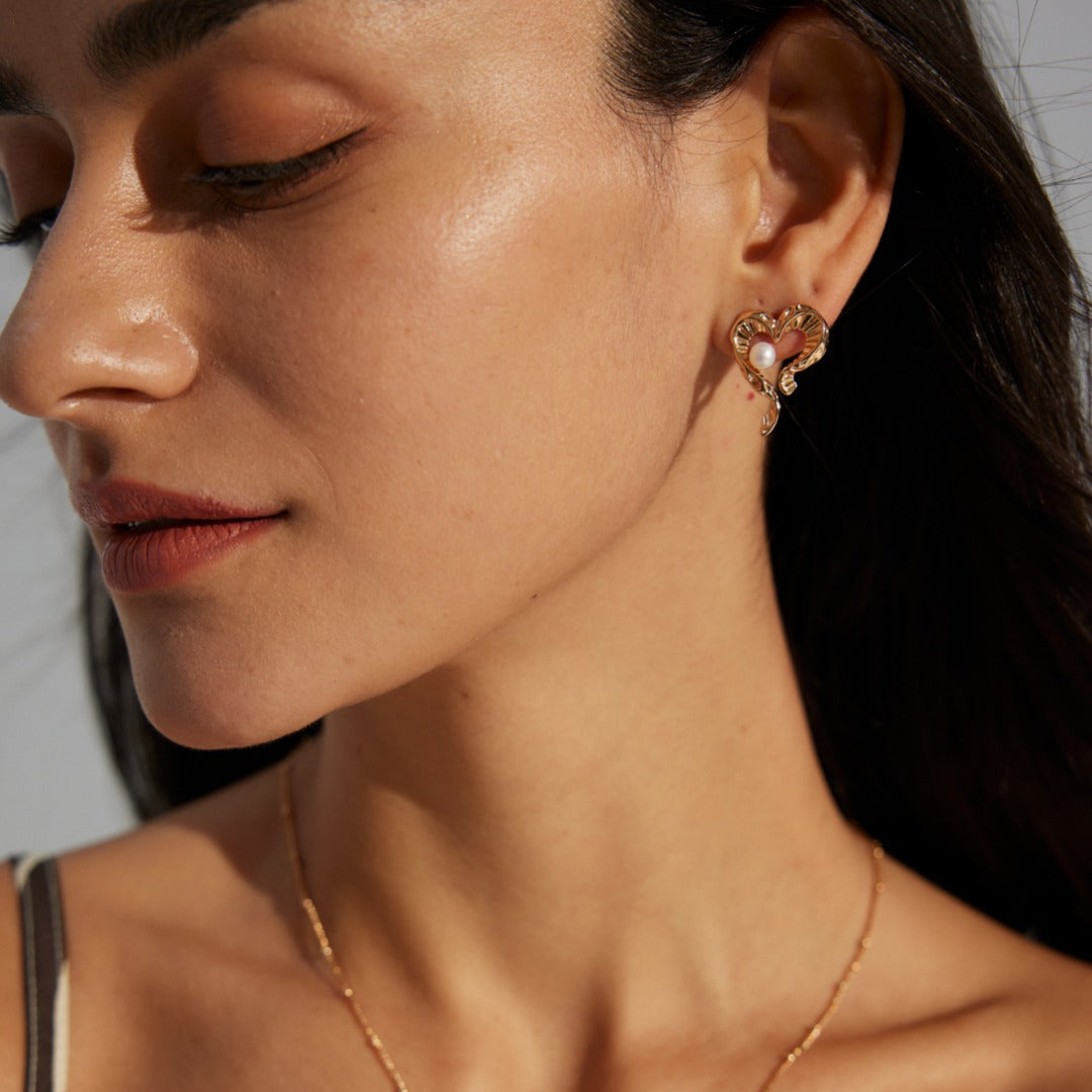 Textured Heart Pearl Earrings — product and styling view; other jewellery sold separately