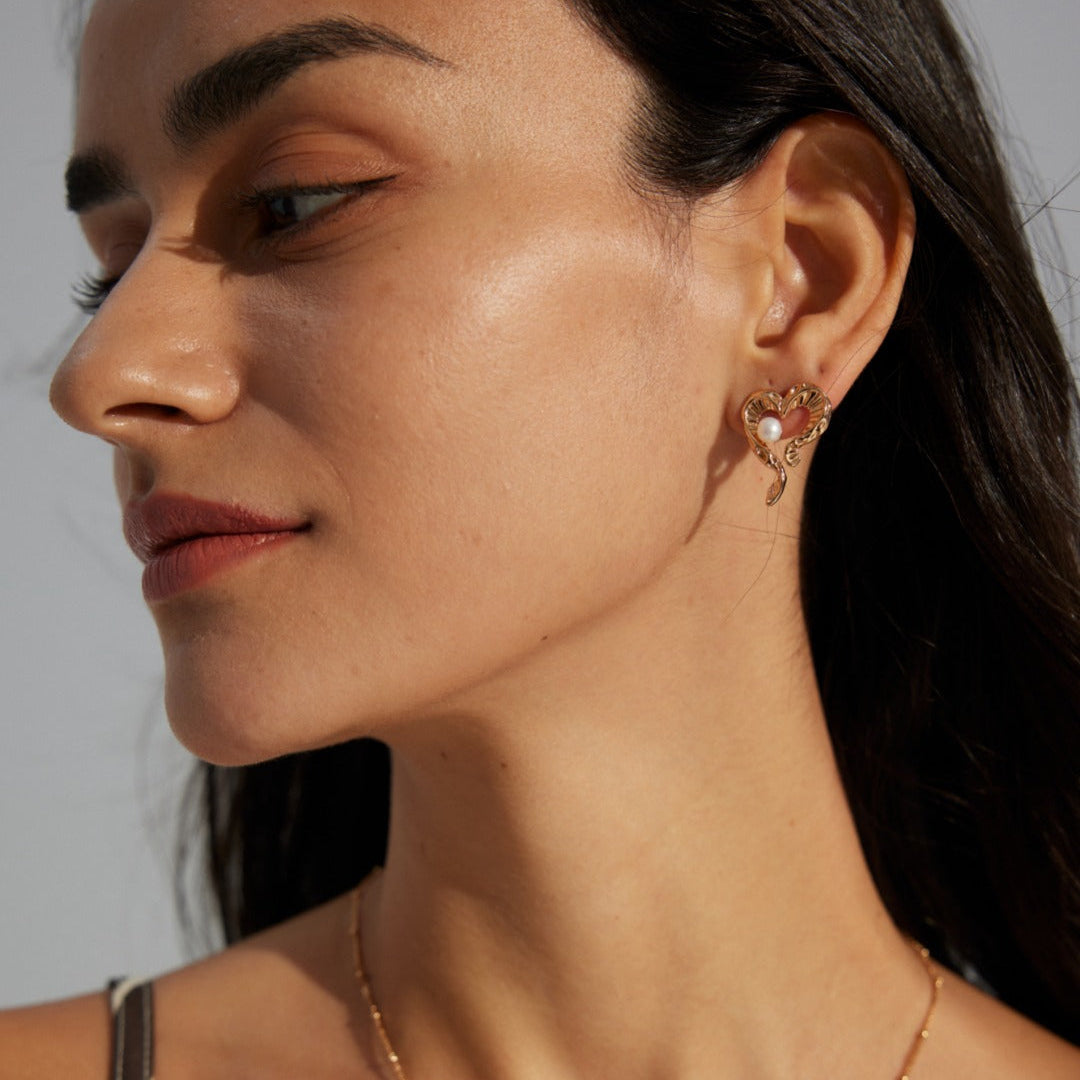 Textured Heart Pearl Earrings — product and styling view; other jewellery sold separately