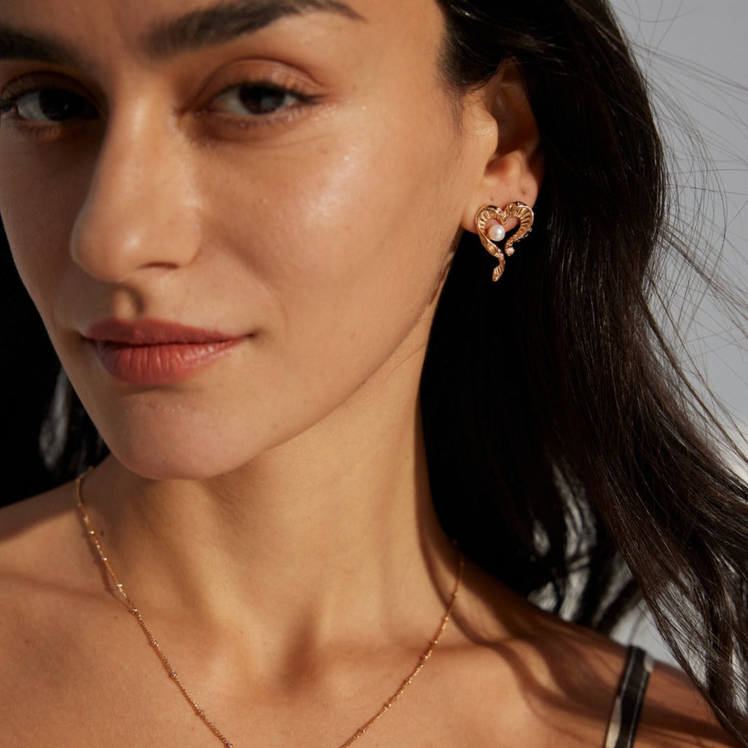 Textured Heart Pearl Earrings — product and styling view; other jewellery sold separately