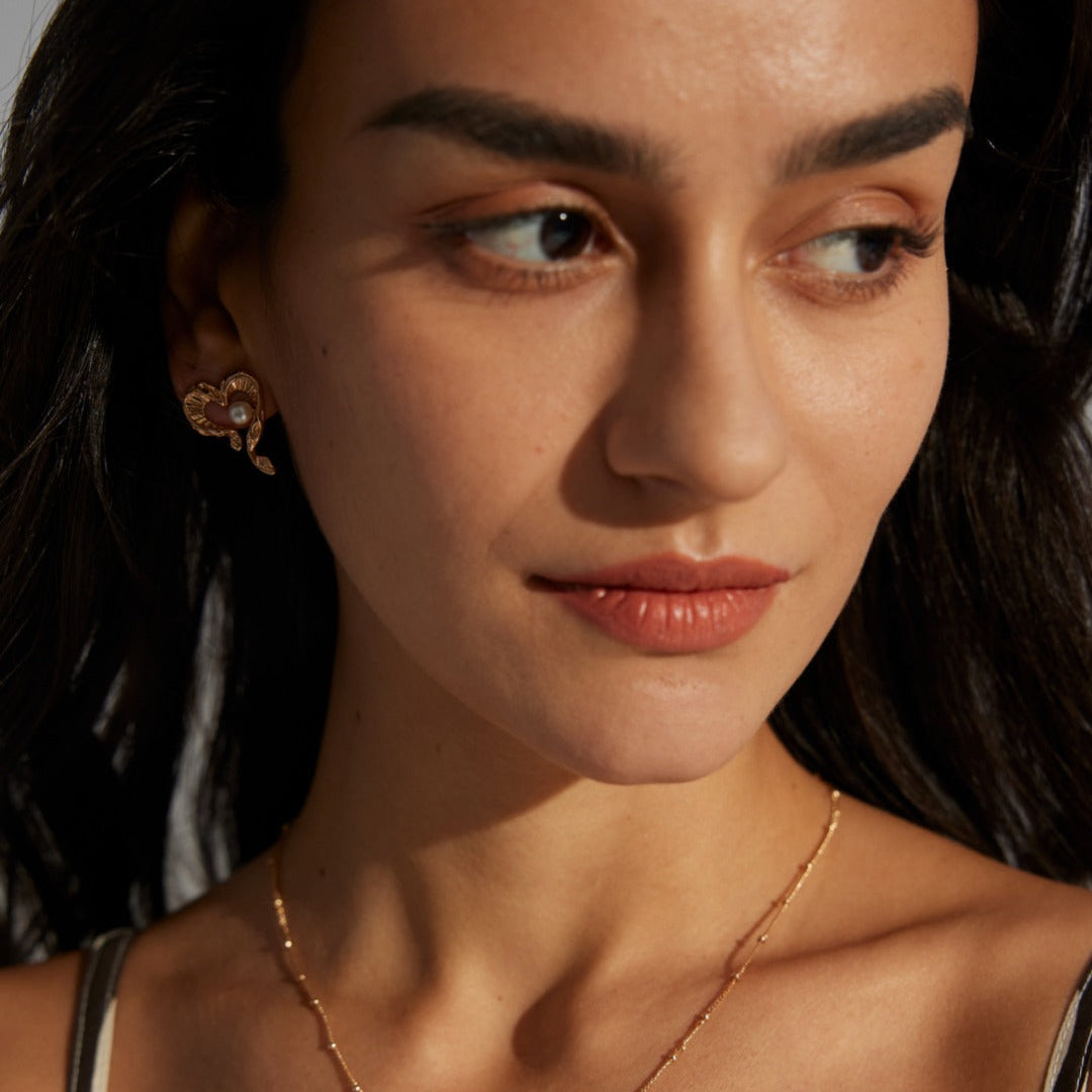 Textured Heart Pearl Earrings — product and styling view; other jewellery sold separately