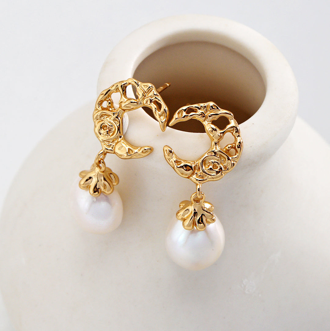 Textured Hoop Pearl Drop Earrings — product and styling view; other jewellery sold separately