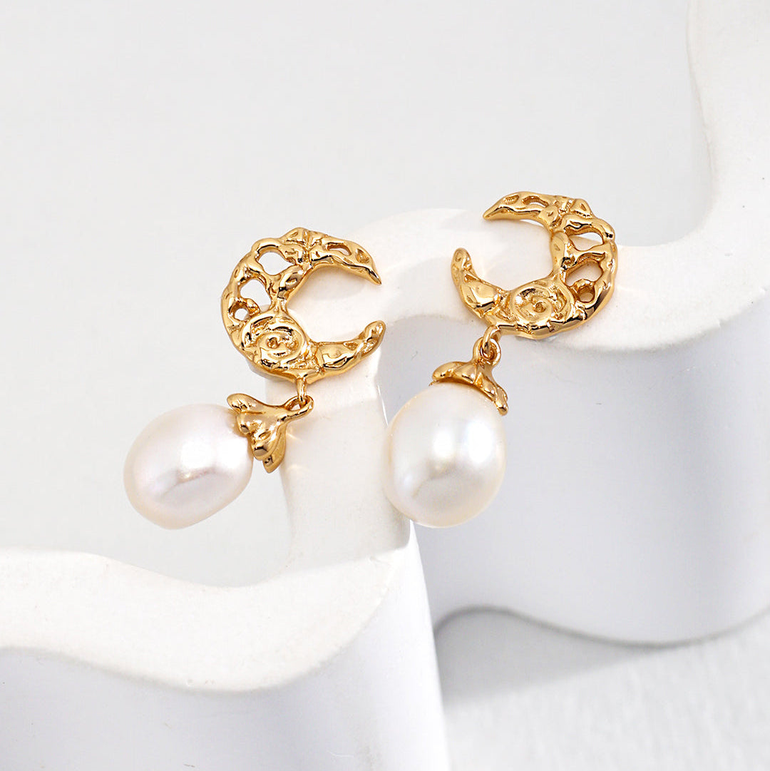 Textured Hoop Pearl Drop Earrings — product and styling view; other jewellery sold separately