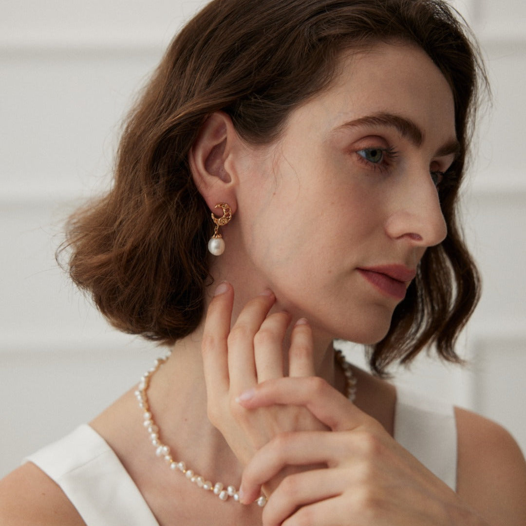 Textured Hoop Pearl Drop Earrings — product and styling view; other jewellery sold separately