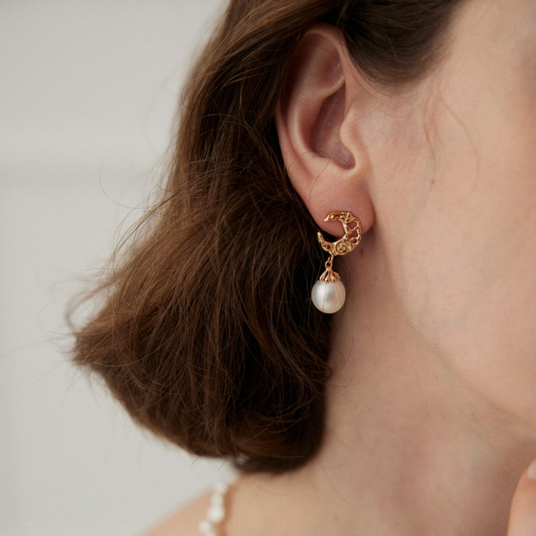 Textured Hoop Pearl Drop Earrings — product and styling view; other jewellery sold separately