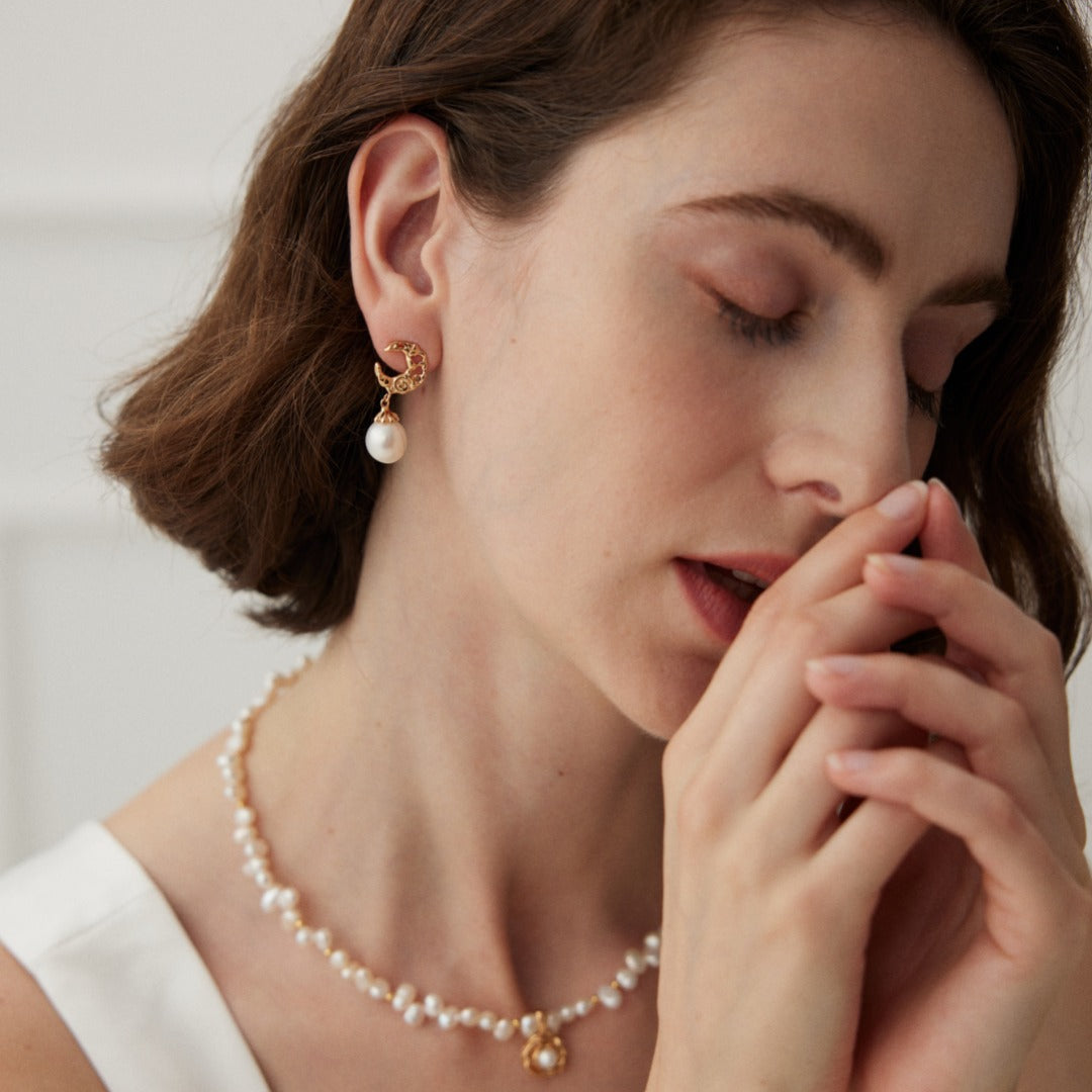 Textured Hoop Pearl Drop Earrings — product and styling view; other jewellery sold separately