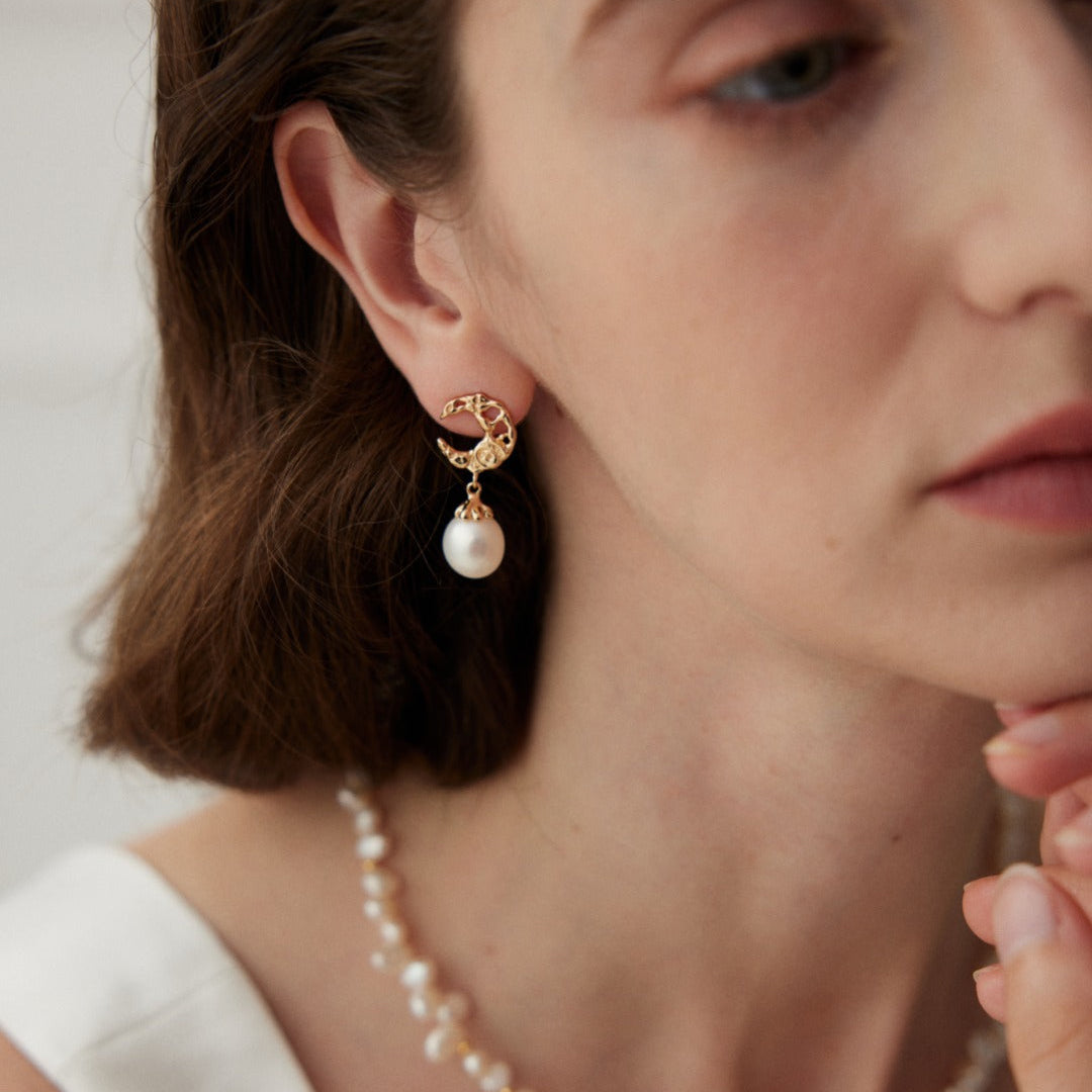 Textured Hoop Pearl Drop Earrings — product and styling view; other jewellery sold separately