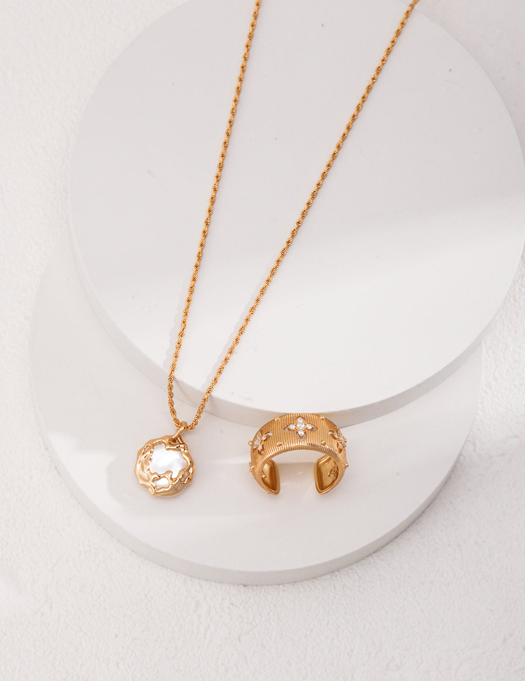 Textured Round Pearl Pendant Necklace — detail or styling view; other jewelry sold separately