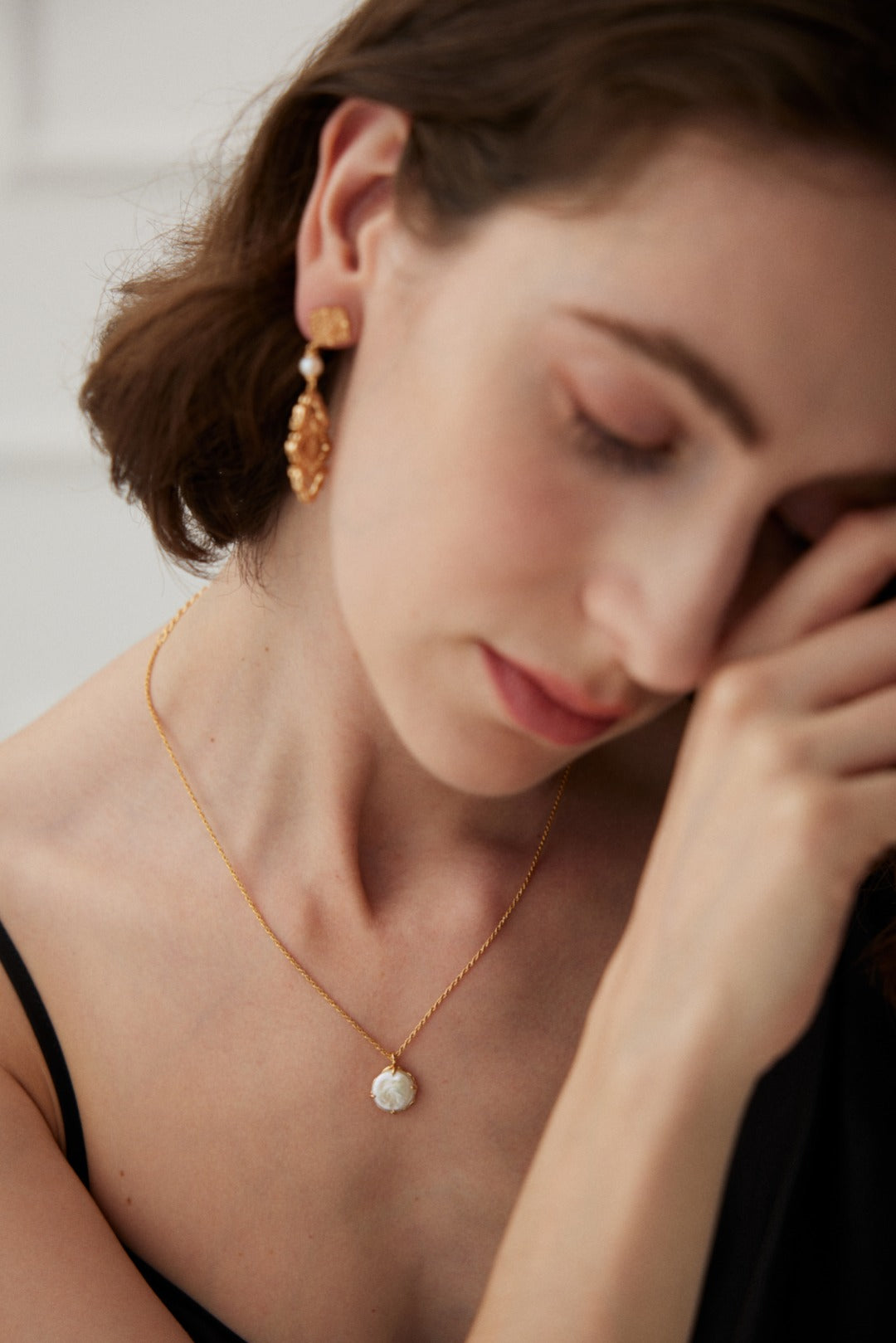 Textured Round Pearl Pendant Necklace — detail or styling view; other jewelry sold separately