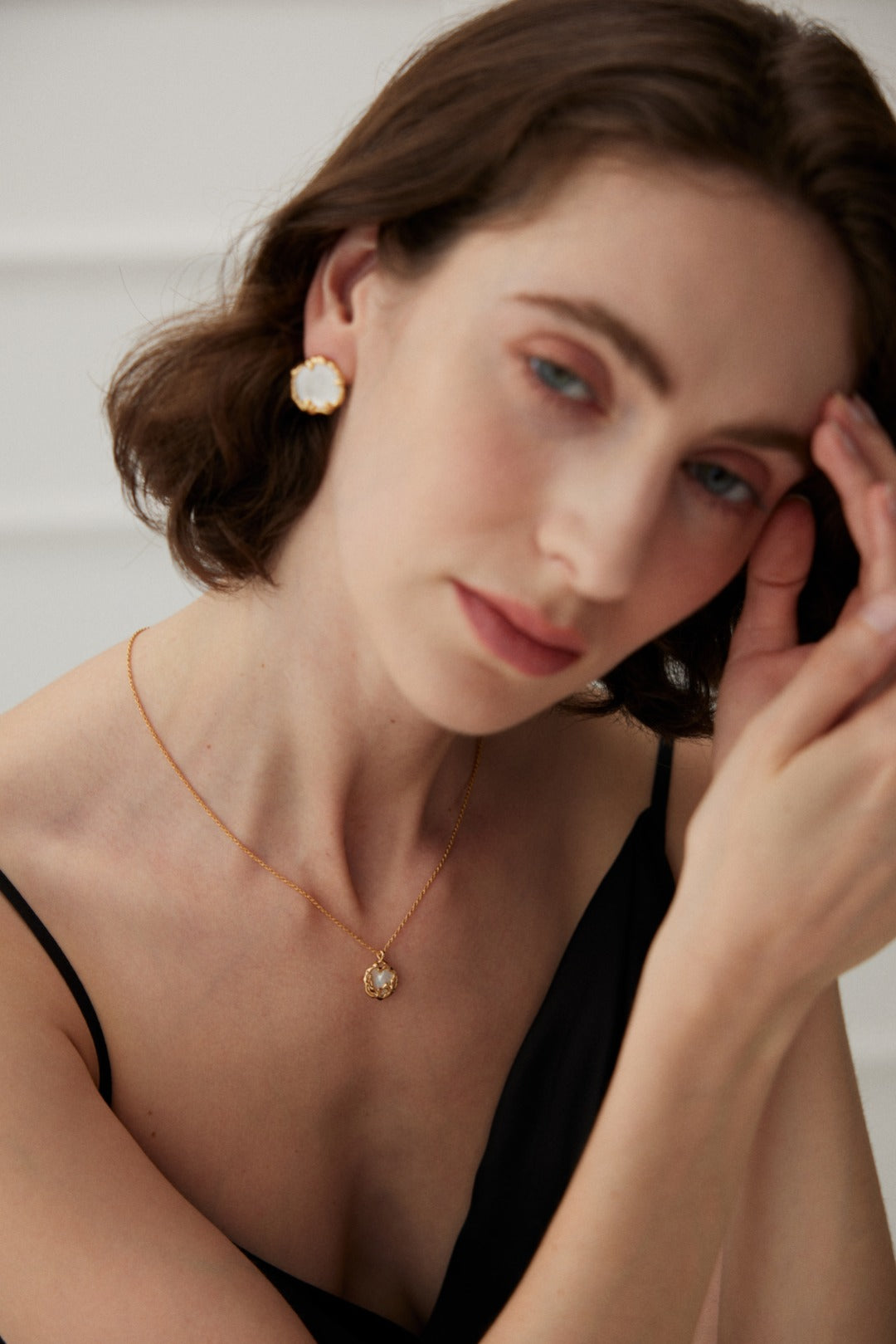 Textured Round Pearl Pendant Necklace — detail or styling view; other jewelry sold separately