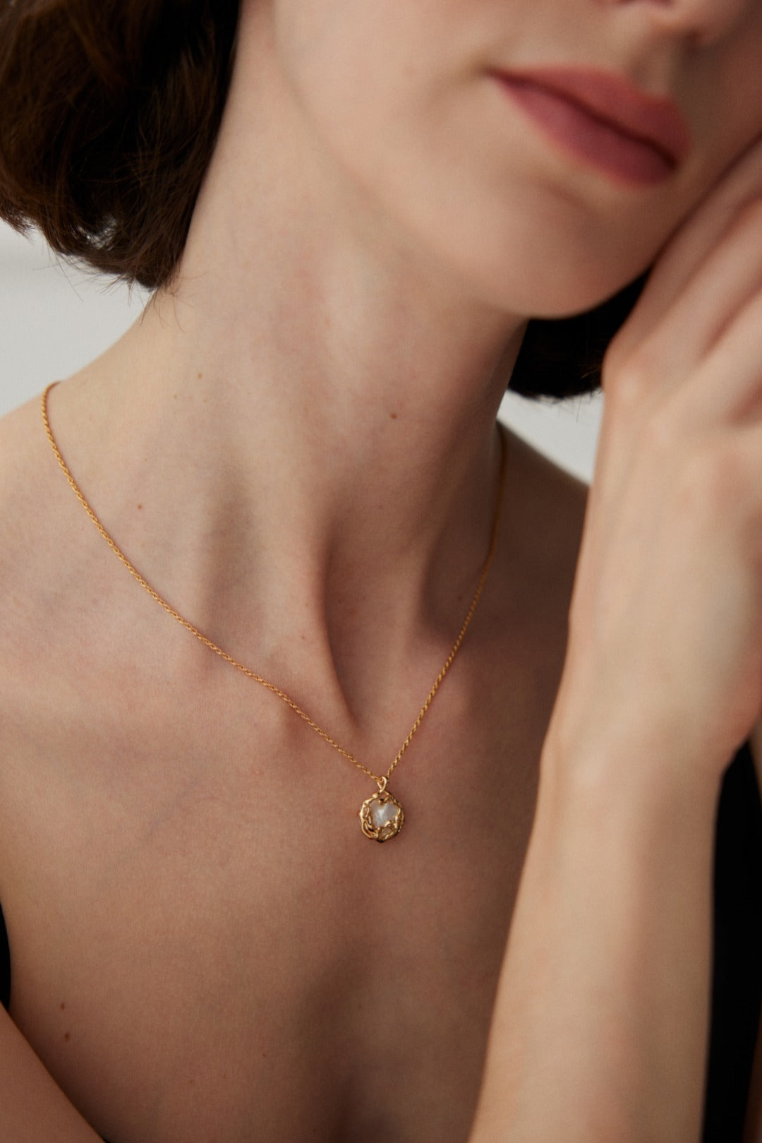 Textured Round Pearl Pendant Necklace — detail or styling view; other jewelry sold separately