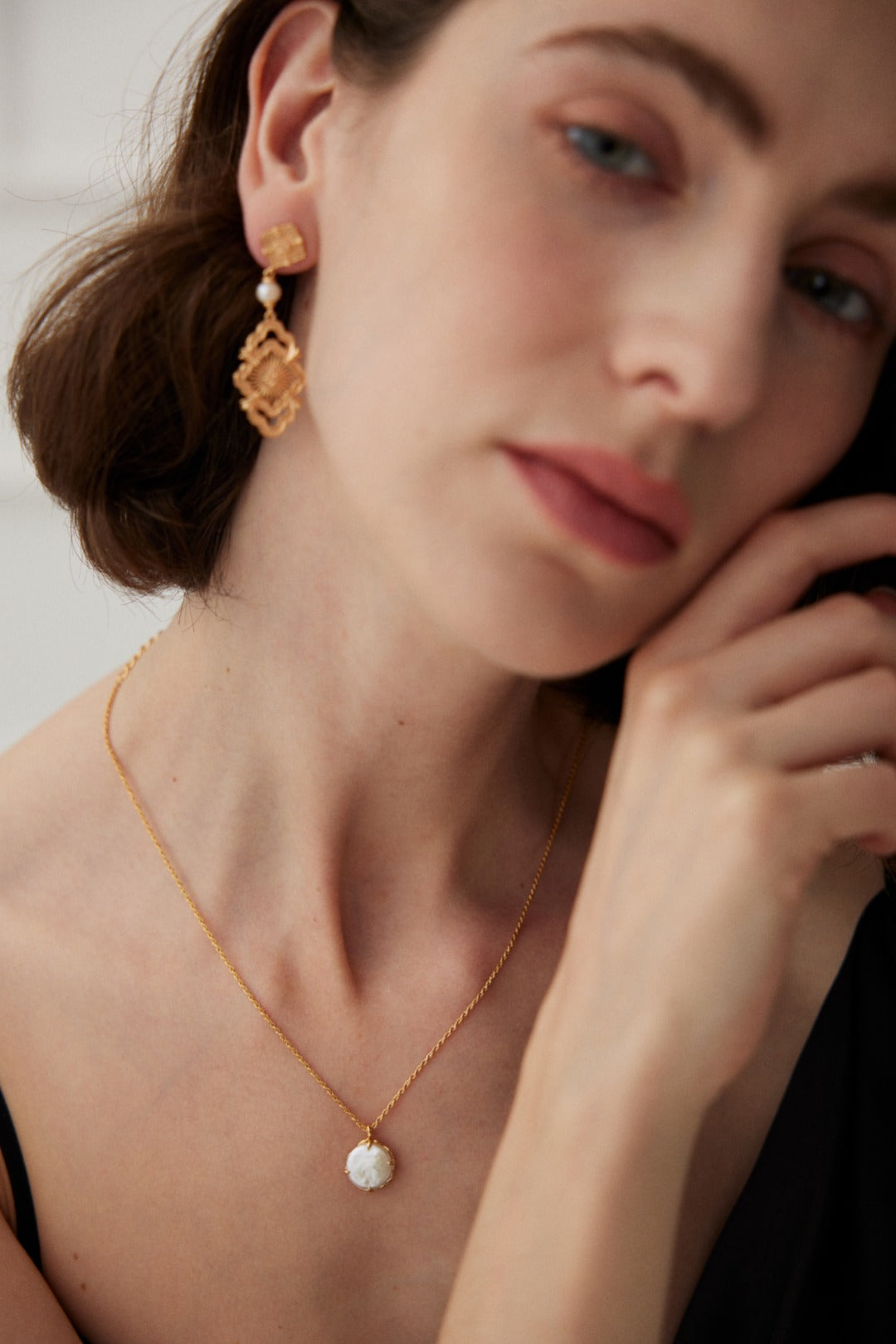 Textured Round Pearl Pendant Necklace — detail or styling view; other jewelry sold separately