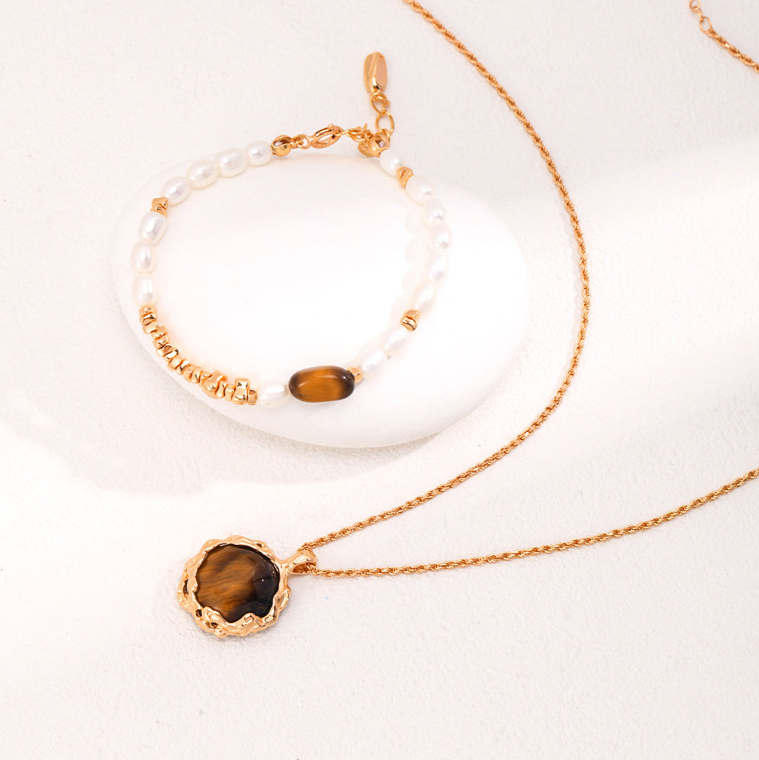 Tiger's Eye Textured Pendant Necklace — product and styling view; other jewellery sold separately