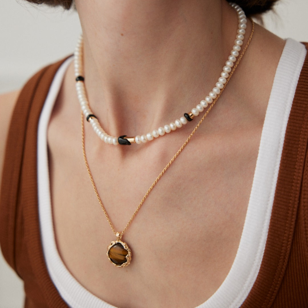 Tiger's Eye Textured Pendant Necklace — product and styling view; other jewellery sold separately