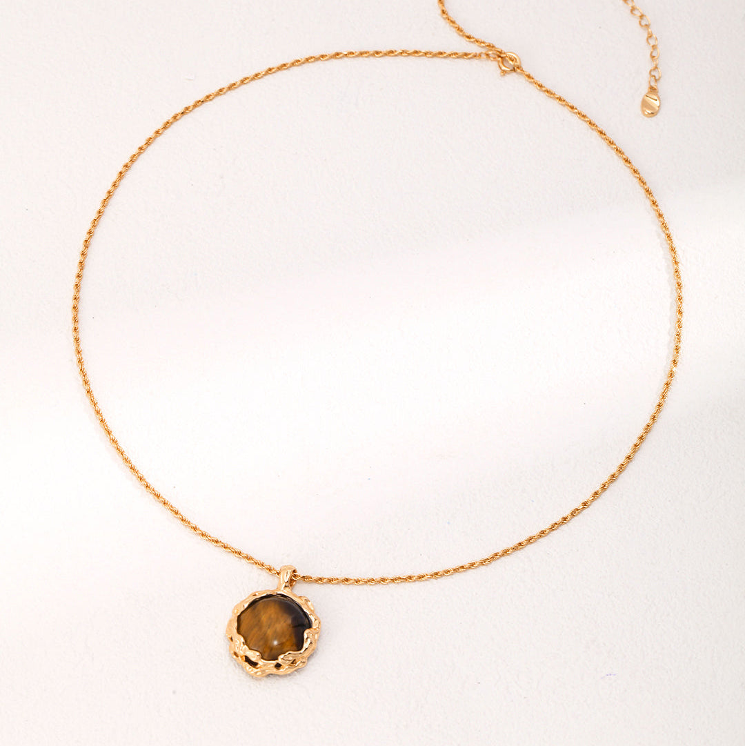 Tiger's Eye Textured Pendant Necklace | 925 Sterling Silver