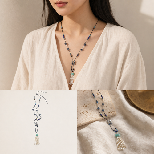 Close-up detail of Topaz Amazonite Lapis Lazuli Necklace