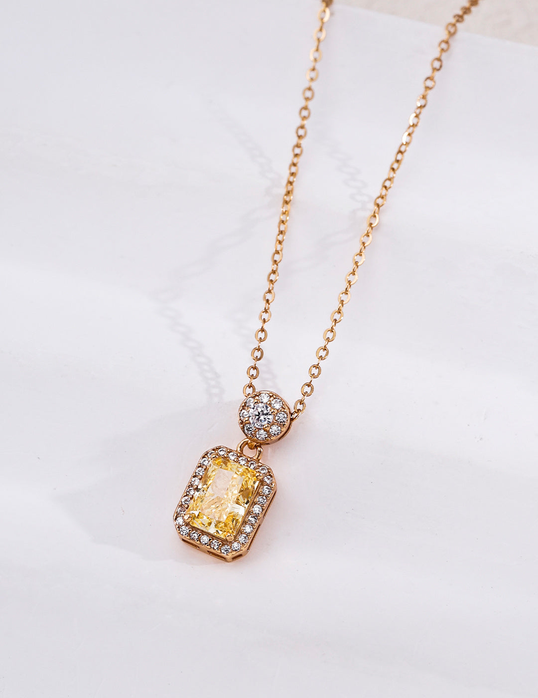 Yellow Cubic Zirconia Halo Pendant Necklace