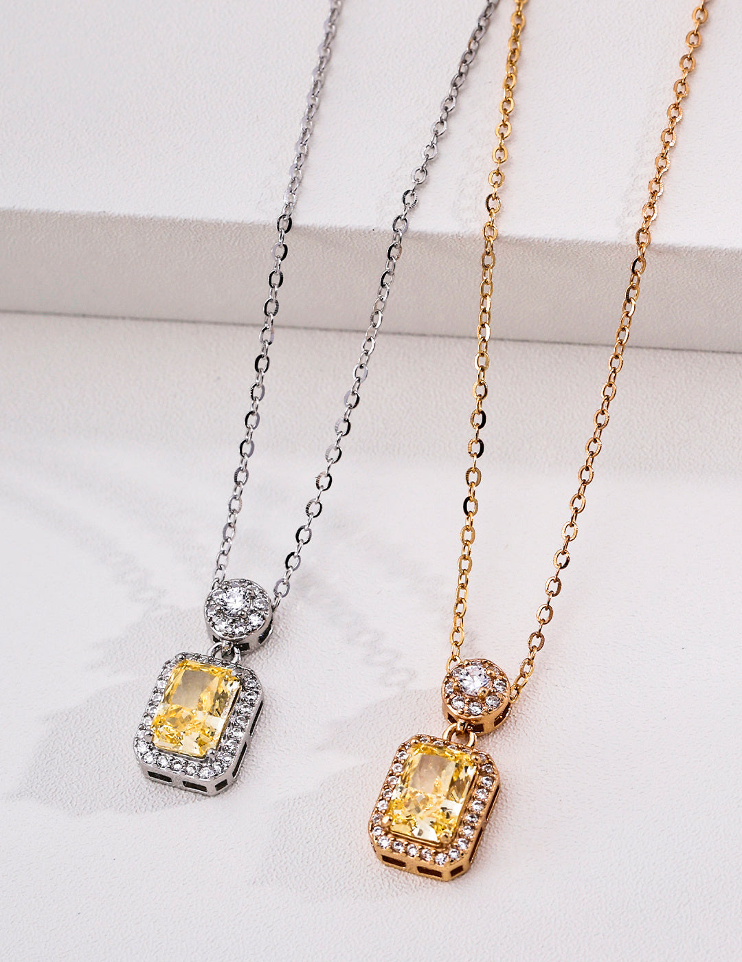 Yellow Cubic Zirconia Halo Pendant Necklace — detail or styling view; other jewelry sold separately